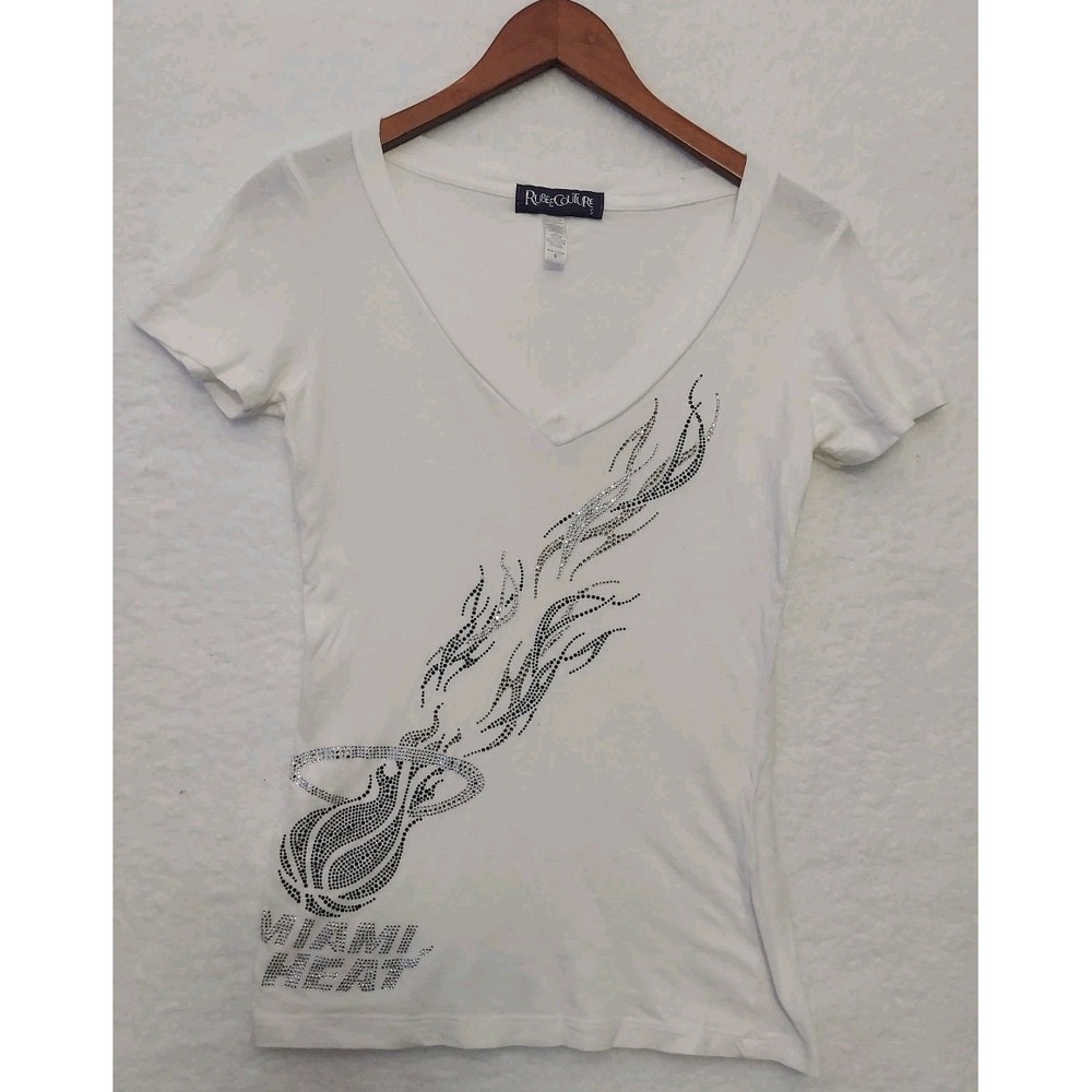 Women's Miami Heat White T-shirt Bejeweled Athletic Small Basketball